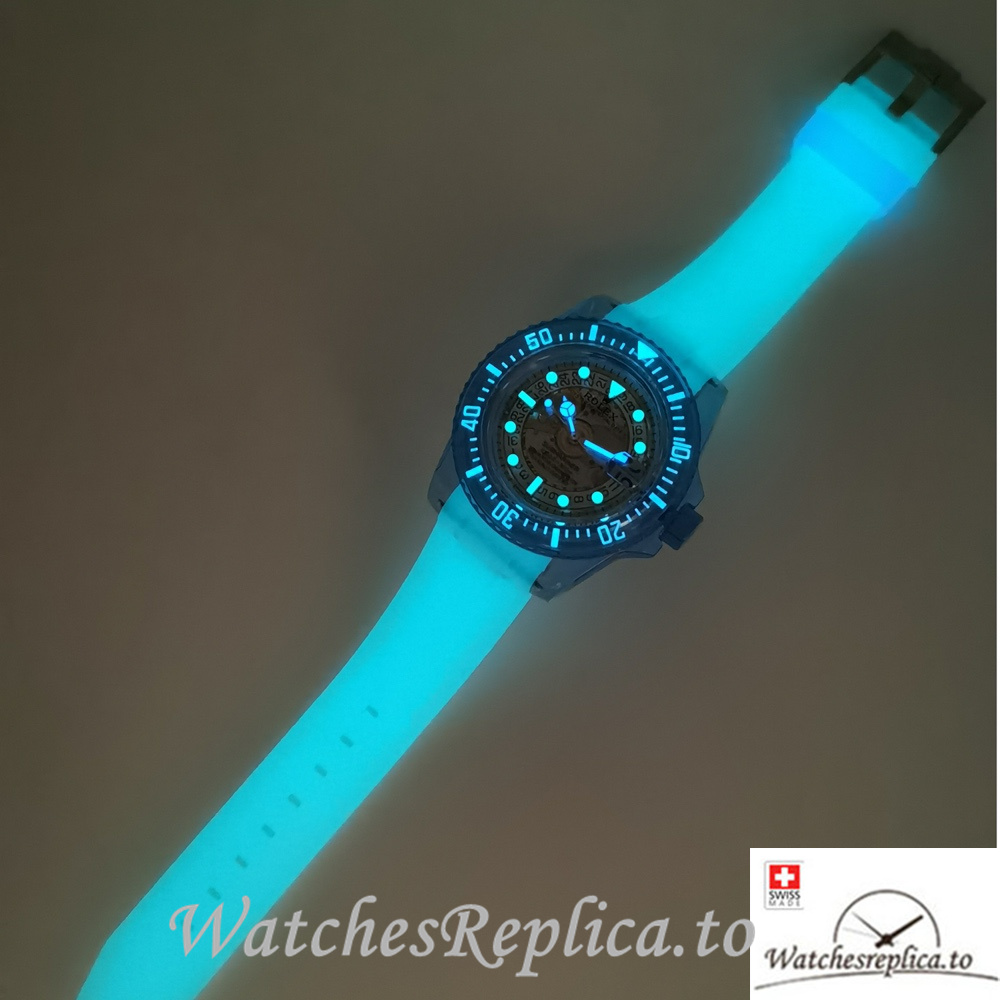 Swiss Rolex Submariner Replica White Rubber strap 40MM Blue Case - WatchesReplica.is