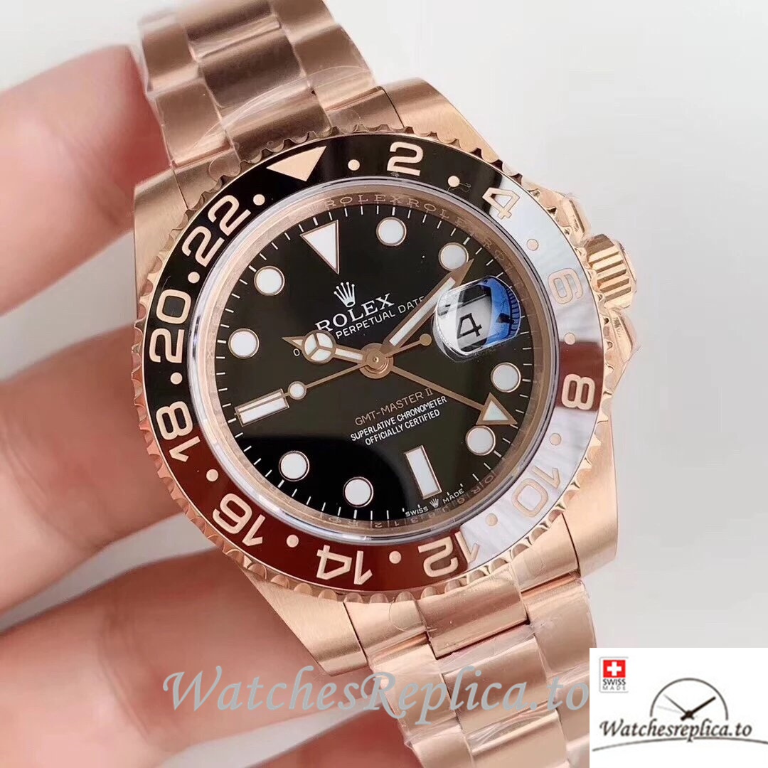 Swiss Rolex GMT-Master Replica 126715 Rose Gold strap 40MM - WatchesReplica.is