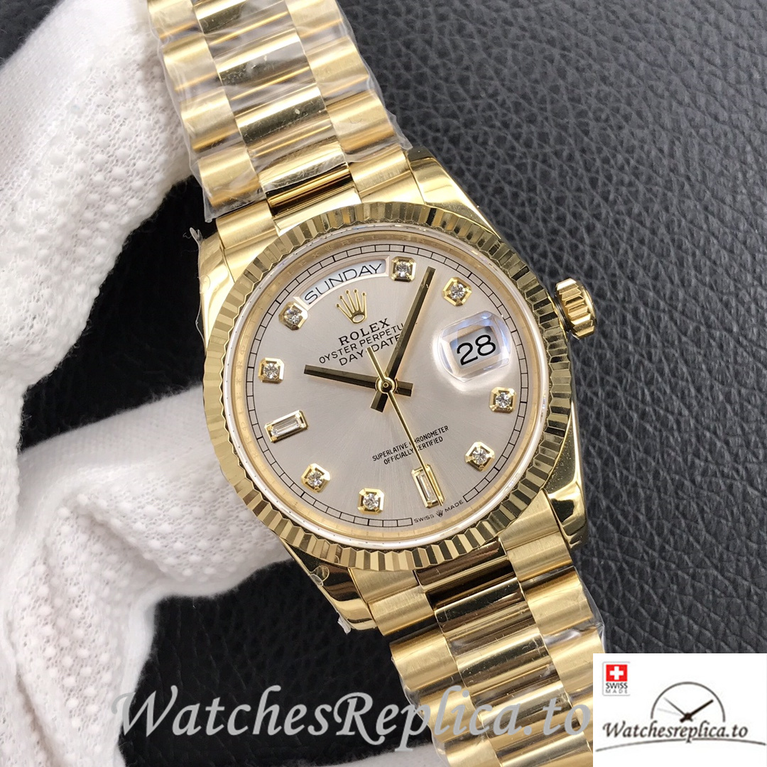 Swiss Rolex Day Date Replica 128238 Yellow Gold strap 36MM - WatchesReplica.is