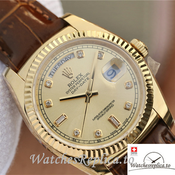 Swiss Rolex Day-Date Replica 118138 Leather strap 36MM - WatchesReplica.is