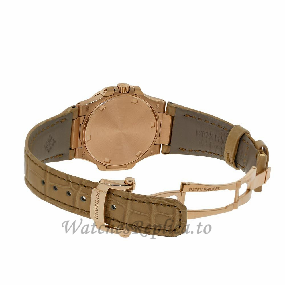 Patek Philippe Nautilus Rose Gold Diamond Bezel 32MM Watch 70101R011 - WatchesReplica.is
