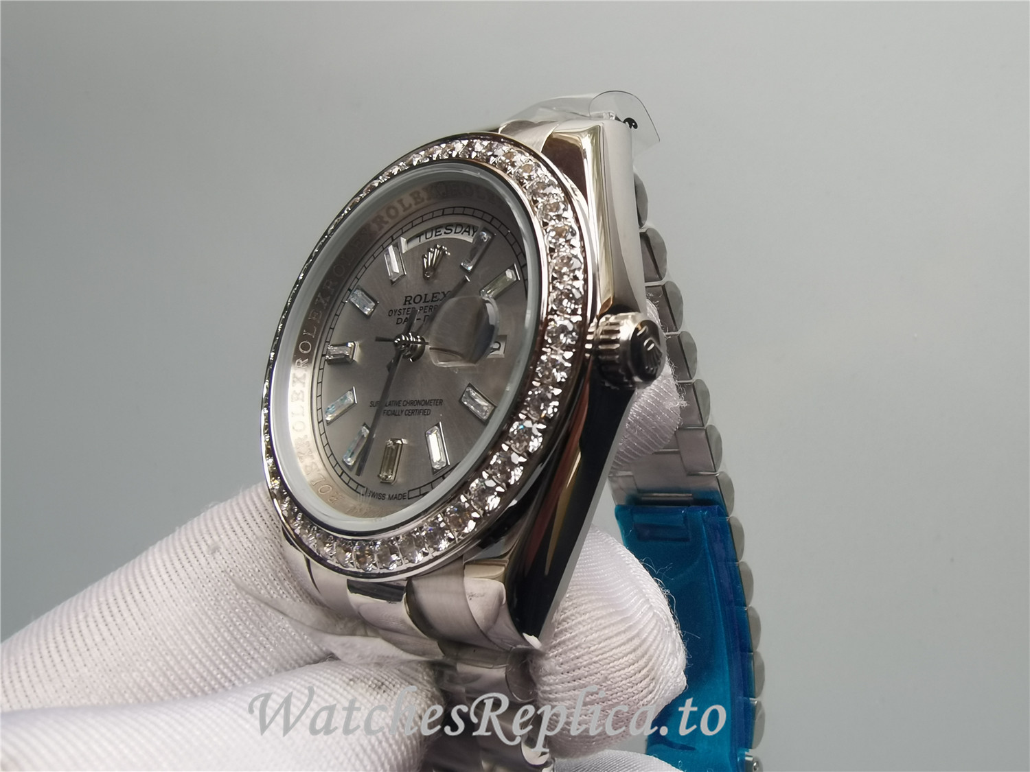 Swiss Rolex Day Date Replica 228349RBR 001 Diamond Markers Bezel 40MM - WatchesReplica.is