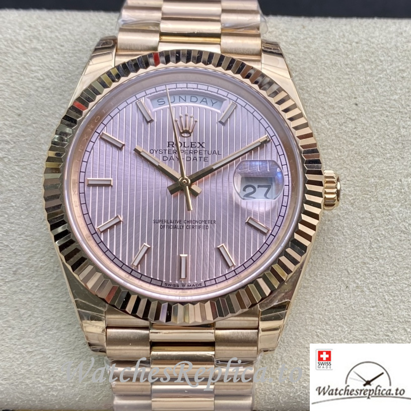 Swiss Rolex Day Date Replica 228235 Rose Gold strap 40MM - WatchesReplica.is