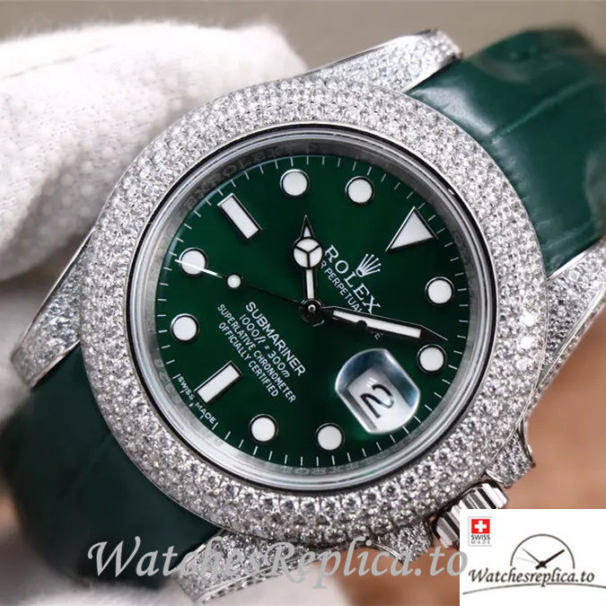 Swiss Rolex Submariner Replica Leather strap 40MM - WatchesReplica.is
