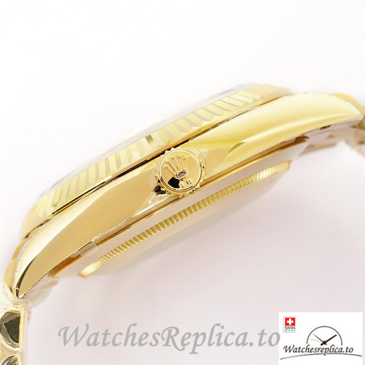 Swiss Rolex Day Date Replica Yellow Gold strap 40MM Green Dial - WatchesReplica.is