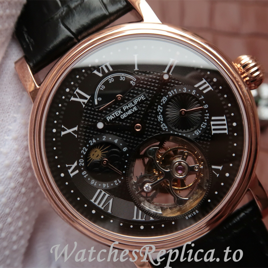 Patek Philippe Replica Complications Leather strap 42MM - WatchesReplica.is