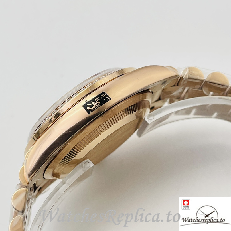 Swiss Rolex Day Date Replica Rose Gold and Diamonds strap 36MM Diamonds Dial - WatchesReplica.is