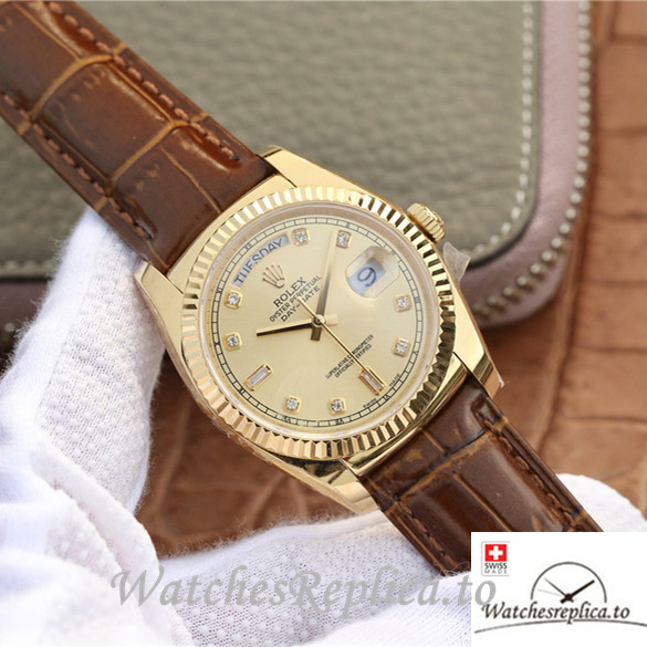 Swiss Rolex Day-Date Replica 118138 Leather strap 36MM - WatchesReplica.is