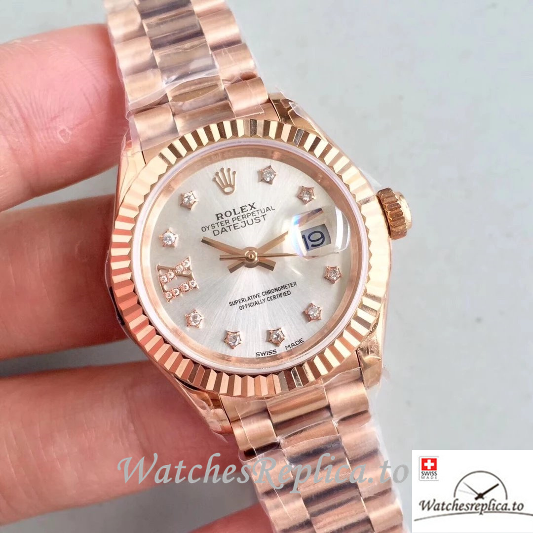 Swiss Rolex Datejust Replica 279175 Rose Gold strap 28MM - WatchesReplica.is