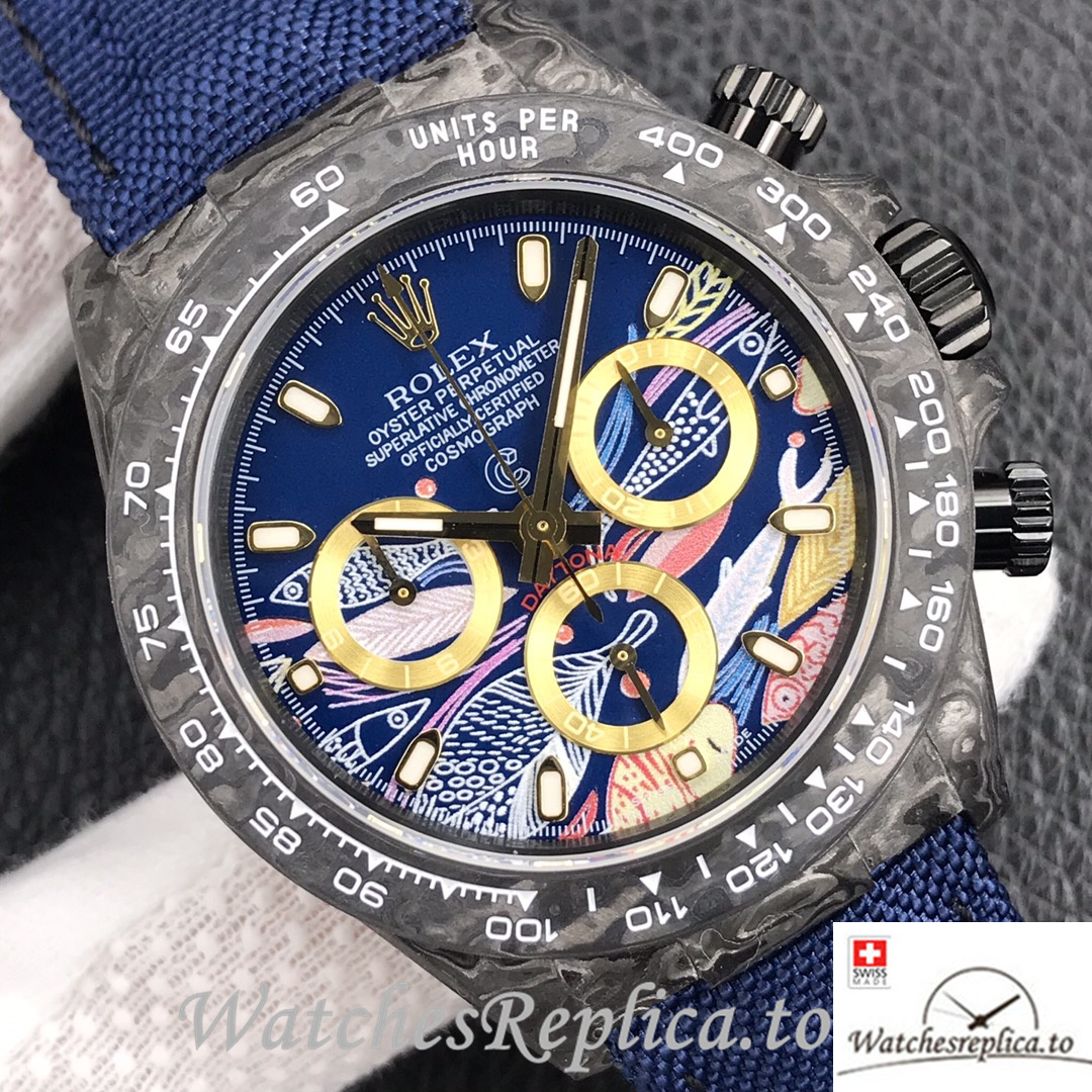 Swiss Rolex Daytona Replica Blue Canvas strap 40MM Blue Dial - WatchesReplica.is