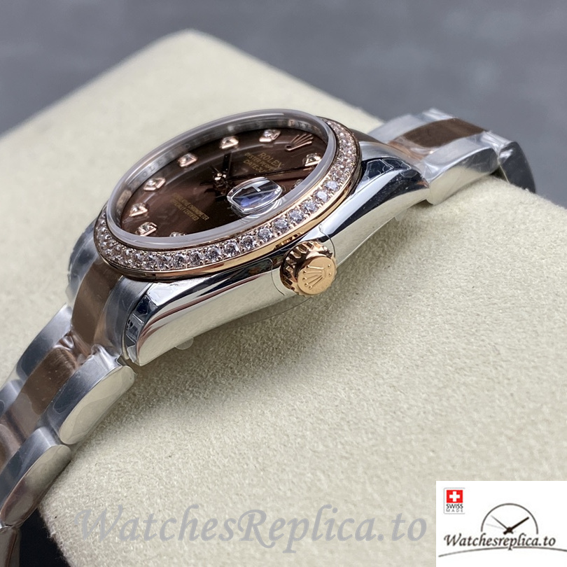 Swiss Rolex Datejust Replica Stainless steel strap 31MM Brown Dial Diamonds - WatchesReplica.is