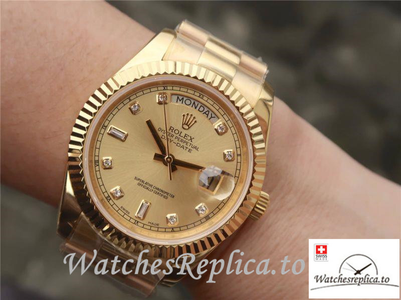 Swiss Rolex Day Date II Replica 218238 Yellow Gold Strap 40MM - WatchesReplica.is
