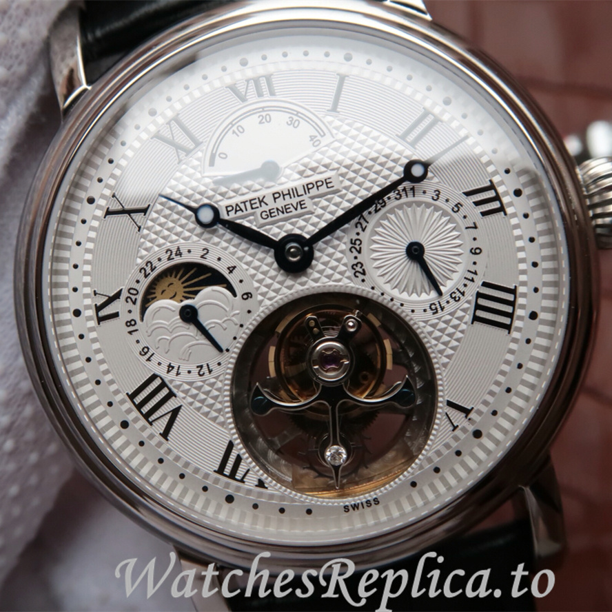 Patek Philippe Replica Complications Leather strap 42MM - WatchesReplica.is