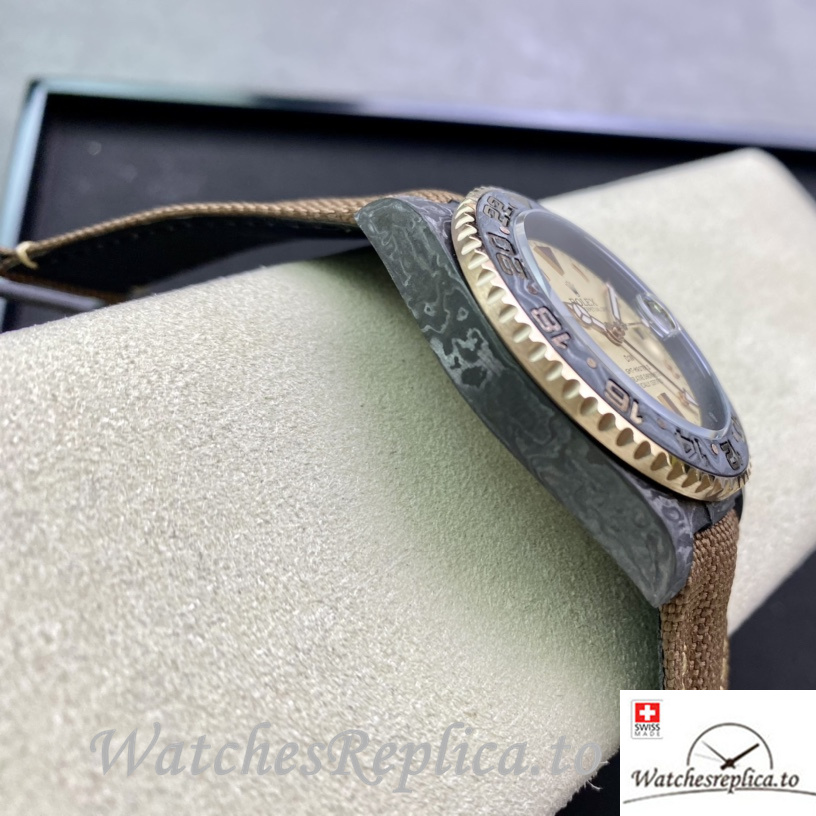 Swiss Rolex GMT Master Replica Brown Canvas strap 40MM Yellow Dial - WatchesReplica.is