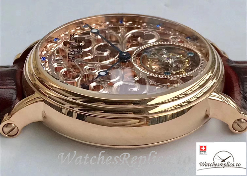 Swiss Patek Philippe Tourbillon Replica Brown Strap 42MM - WatchesReplica.is