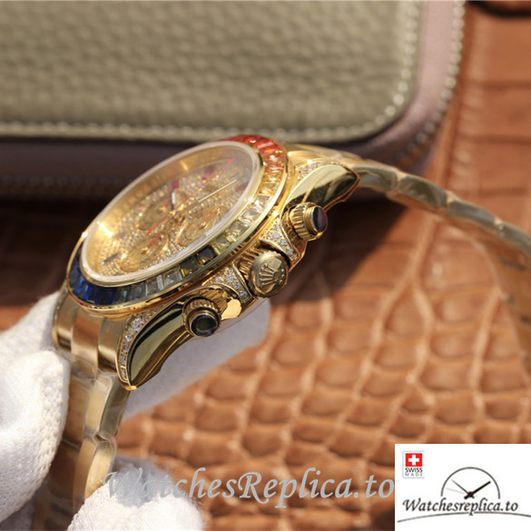Swiss Rolex Daytona Replica 116598RBOW Yellow Gold strap 40MM - WatchesReplica.is
