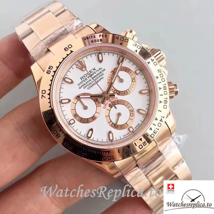 Swiss Rolex Daytona Replica 116505 Rose Gold strap 40MM - WatchesReplica.is