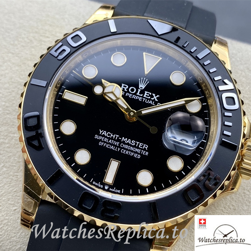 Swiss Rolex Yacht Master Replica Rubber strap 42MM Yellow Gold Case - WatchesReplica.is
