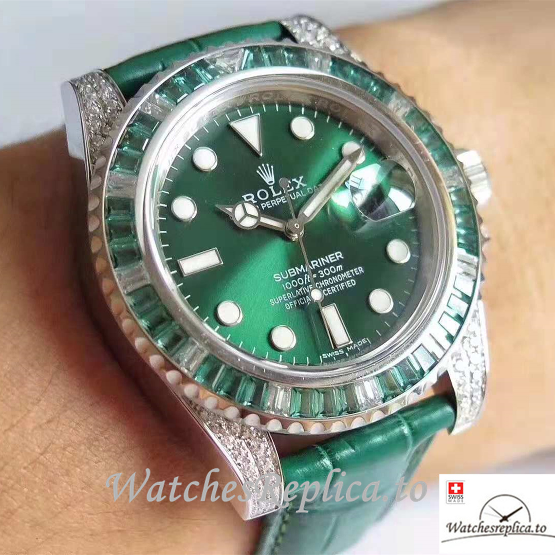Swiss Rolex Submariner Replica 116610LV Leather strap 40MM - WatchesReplica.is