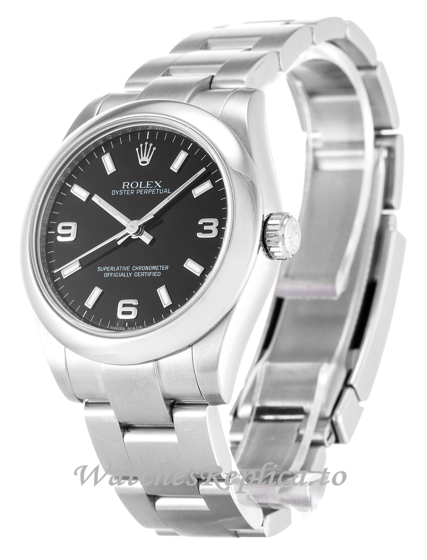 Rolex Lady Oyster Perpetual Black Dial 177200-31 MM - WatchesReplica.is