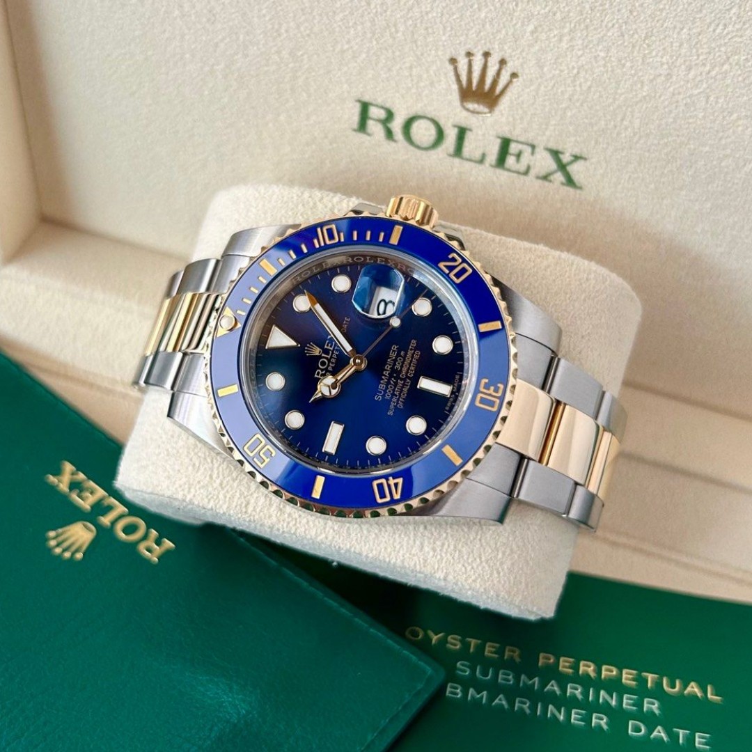Replica Rolex Submariner Yellow Gold Blue Dial 116613 40MM - WatchesReplica.is