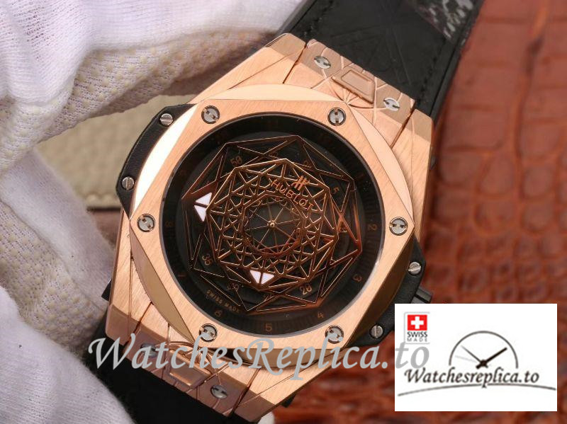Swiss Hublot Big Bang Sang Bleu King Gold Replica 415.OX.1118.VR.MXM17 Black Strap 45MM - WatchesReplica.is