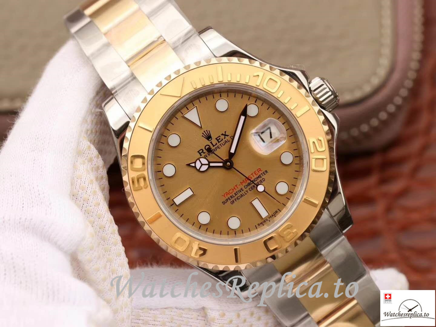 Swiss Rolex Yacht Master Replica 116623 001 Gold Bezel 40MM - WatchesReplica.is