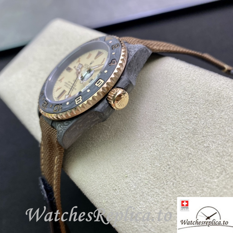 Swiss Rolex GMT Master Replica Brown Canvas strap 40MM Yellow Dial - WatchesReplica.is