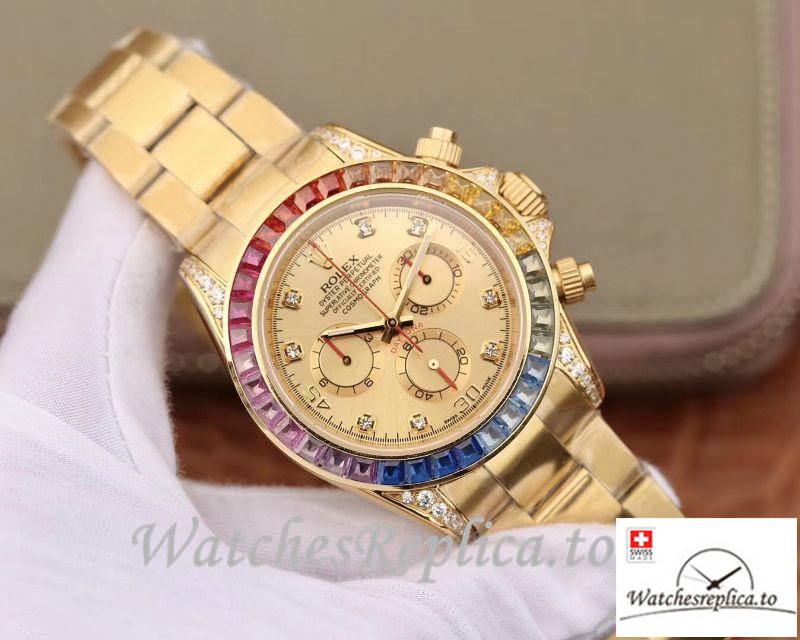 Swiss Rolex Daytona Cosmograph Replica 116598RBOW 001 Gold Strap 40MM - WatchesReplica.is