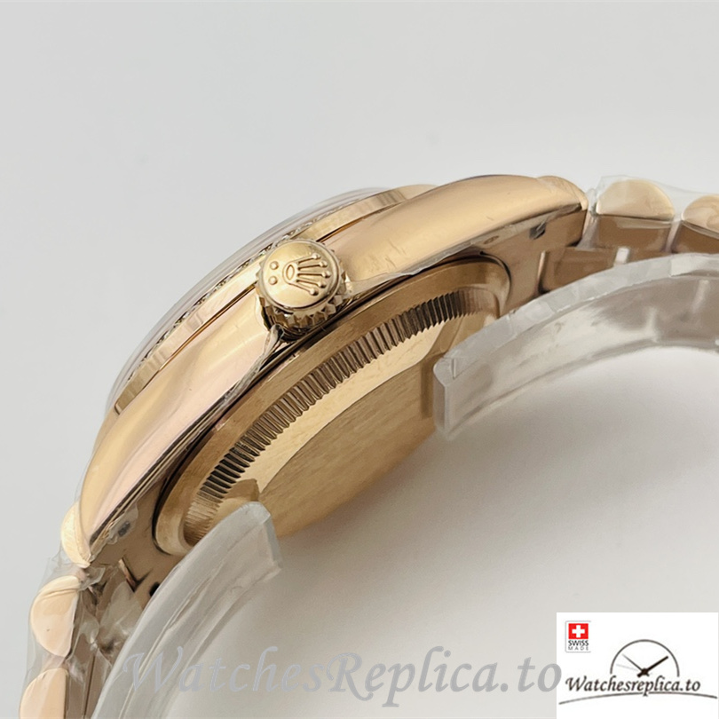 Swiss Rolex Day Date Replica Rose Gold and Diamonds strap 36MM Diamonds Dial - WatchesReplica.is