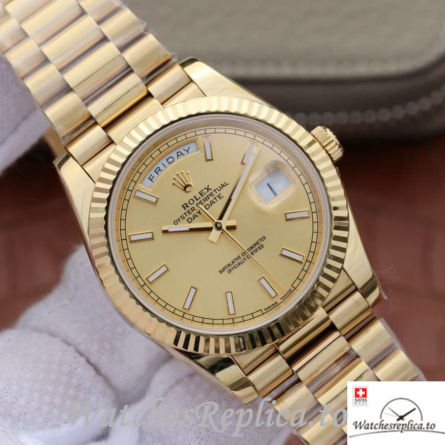 Swiss Rolex Day Date Replica 228238 Yellow Gold strap 40MM - WatchesReplica.is