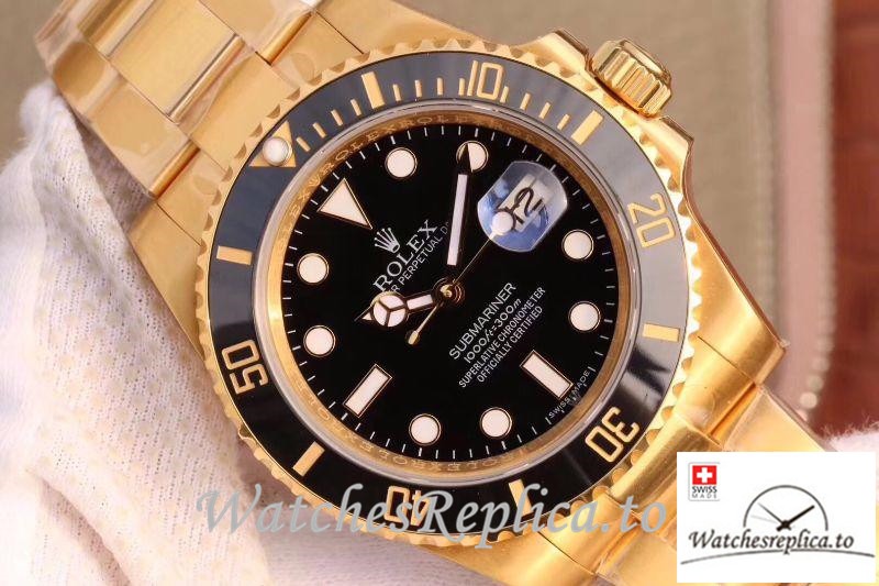 Swiss Rolex Submariner Date Replica 116618LN Gold Strap 40MM - WatchesReplica.is
