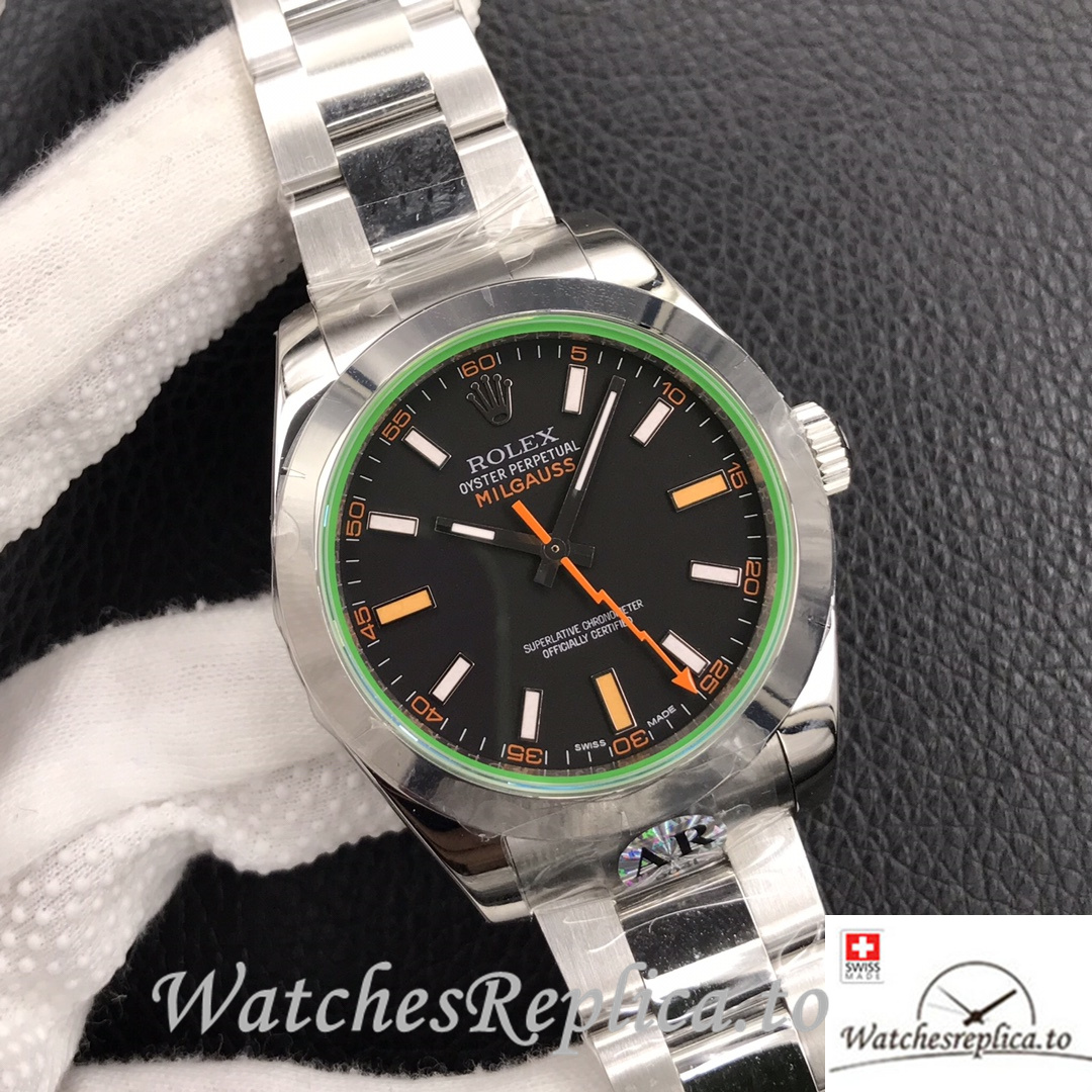 Swiss Rolex Milgauss Replica Stainless steel strap 40MM Black Dial - WatchesReplica.is