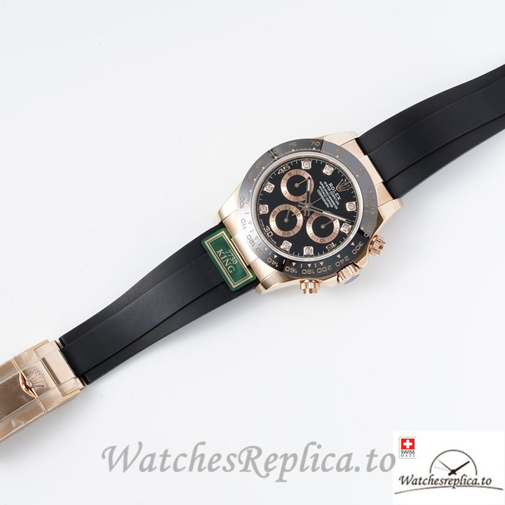 Swiss Rolex Daytona Replica Rubber strap 40MM Black Dial Diamonds Marks - WatchesReplica.is