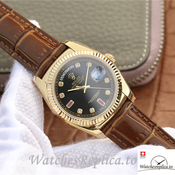 Swiss Rolex Day-Date Replica 118138 Leather strap 36MM - WatchesReplica.is