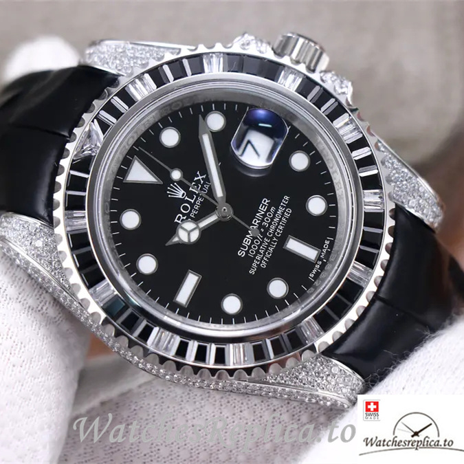 Swiss Rolex Submariner Replica 116610LV Leather strap 40MM - WatchesReplica.is