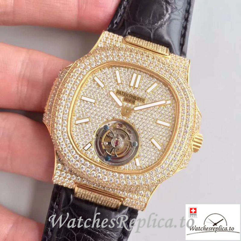 Swiss Patek Philippe Nautilus Jumbo Replica 5711 Black Strap 40MM - WatchesReplica.is