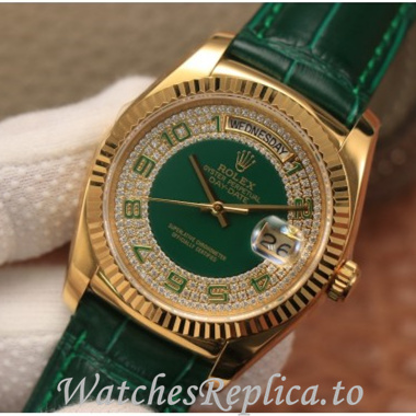 Swiss Rolex Day Date Replica 118138 Leather strap 36MM - WatchesReplica.is