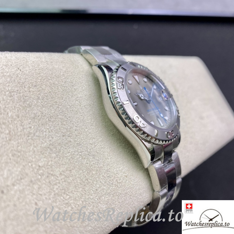 Swiss Rolex Yacht Master Replica Stainless steel strap 34MM Ladies Grey Dial - WatchesReplica.is