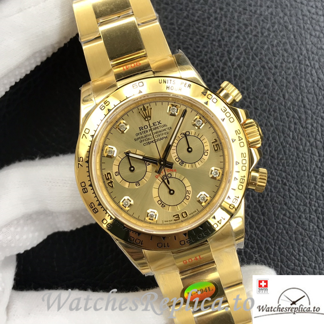 Swiss Rolex Daytona Replica 116508 Yellow Gold strap 40MM - WatchesReplica.is