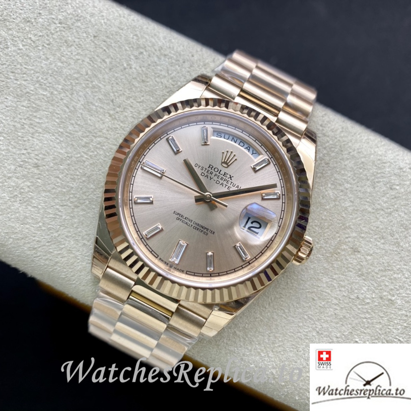 Swiss Rolex Day Date Replica 228235 Rose Gold strap 40MM - WatchesReplica.is