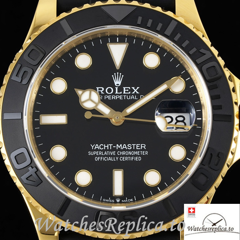 Swiss Rolex Yacht Master 226658 Replica Rubber strap 42MM Yellow Gold Case - WatchesReplica.is