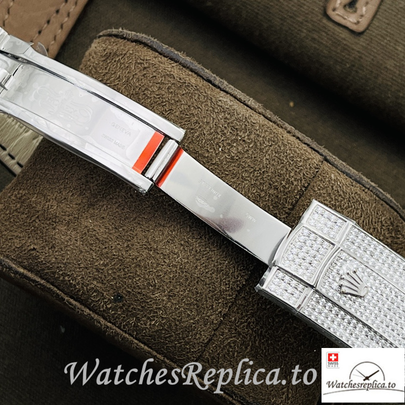 Swiss Rolex Datejust Replica Black Leather strap 40MM Diamonds Dial - WatchesReplica.is