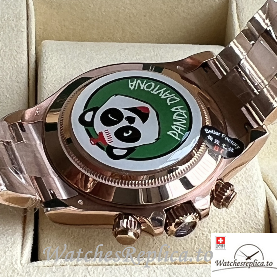Swiss Rolex Daytona Replica Rose Gold strap 40MM Black Dial Diamonds Marks - WatchesReplica.is