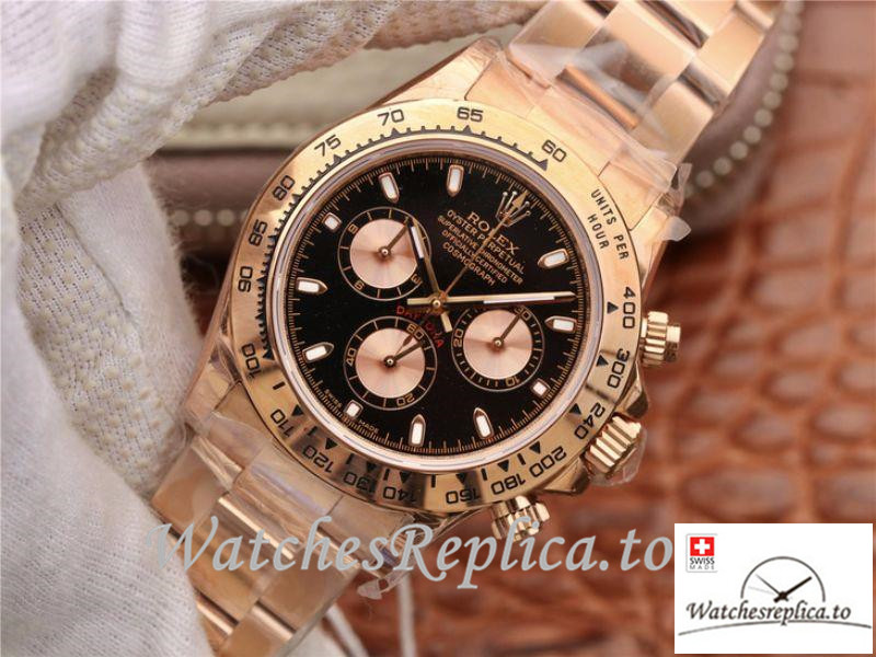 Swiss Rolex Daytona Cosmograph Replica 116508-001 Rose Gold Strap 40MM - WatchesReplica.is