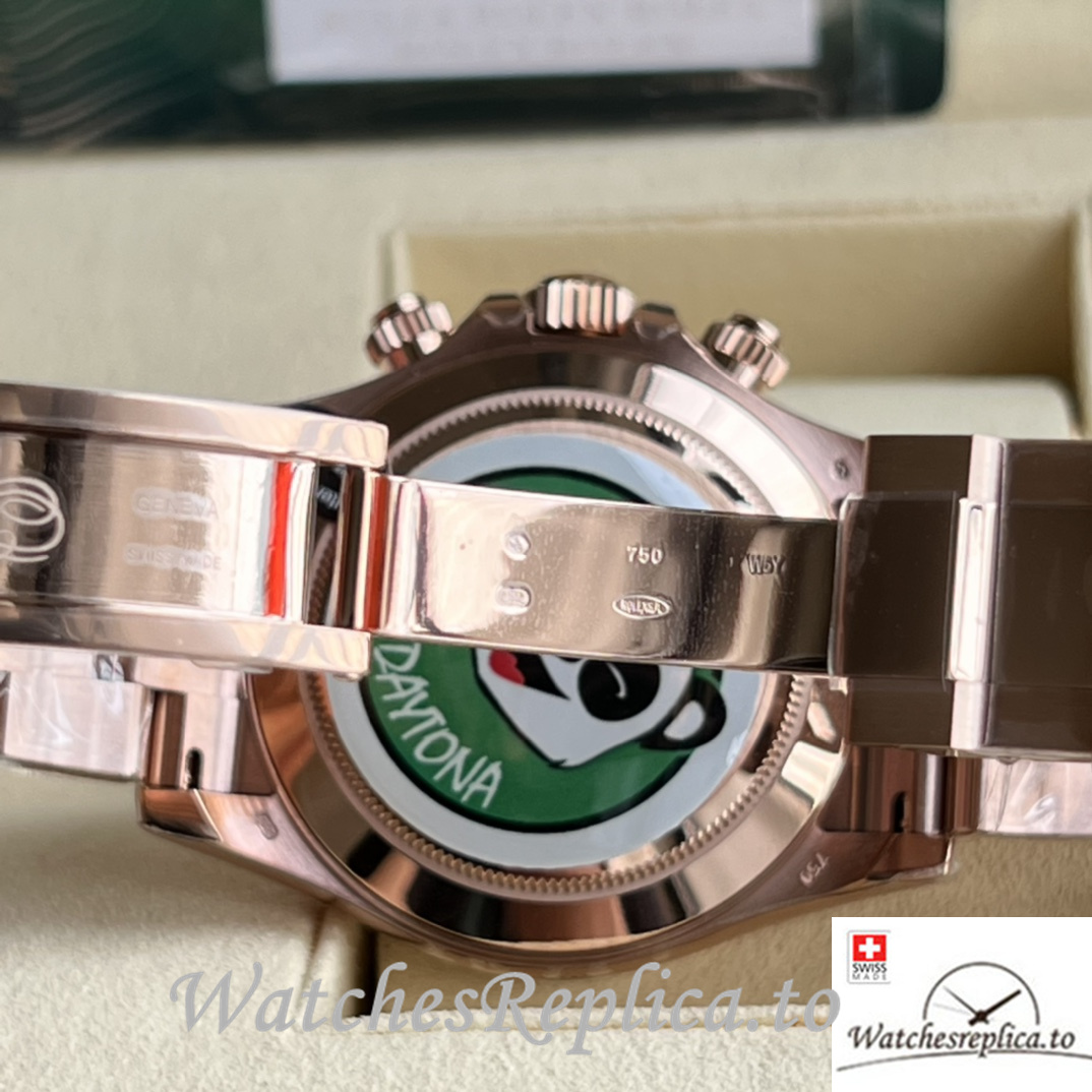 Swiss Rolex Daytona Replica Rose Gold strap 40MM Black Dial Sticks Marks - WatchesReplica.is