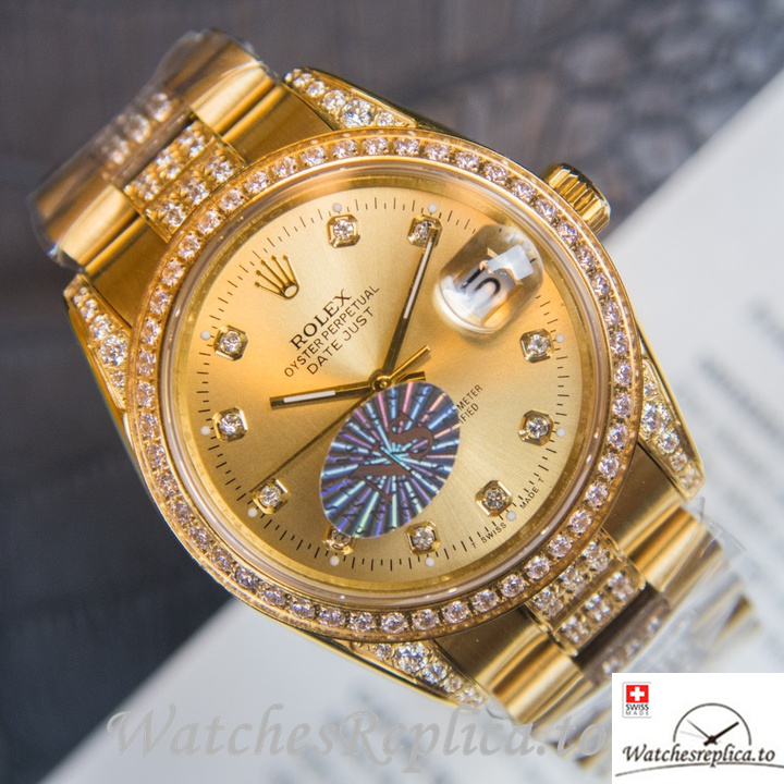 Swiss Rolex Datejust Replica Yellow Gold strap 40MM - WatchesReplica.is