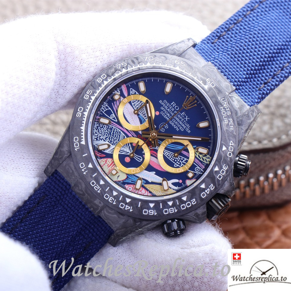 Swiss Rolex Daytona Replica Blue Canvas strap 40MM Blue Dial - WatchesReplica.is