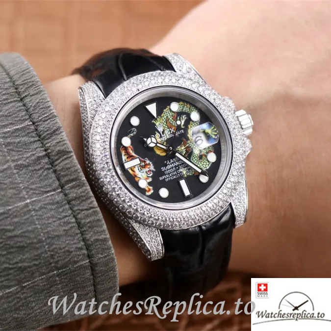 Swiss Rolex Submariner Replica Leather strap 40MM - WatchesReplica.is