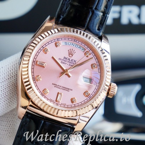 Swiss Rolex Day Date Replica 118139 Leather strap 36MM - WatchesReplica.is